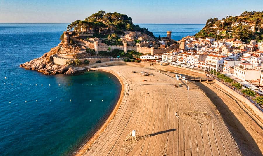 Aerial view to the beautiful fortress and beach in Lloret de Mar on Costa Brava