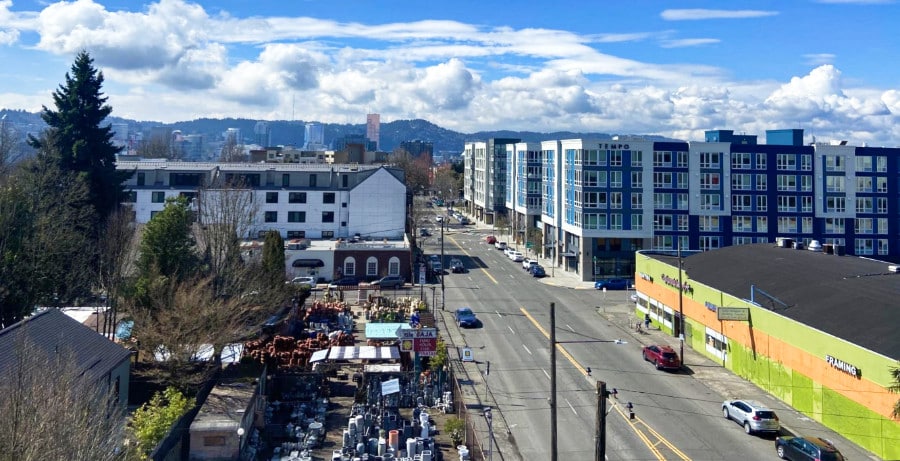 View of the buildings in Lloyd District on a sunny day