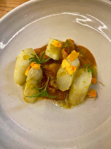 Closeup view of the lobster dish from Planque
