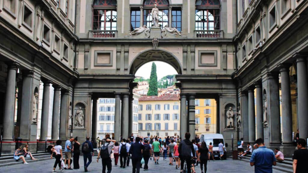 View of people walking around in Florence