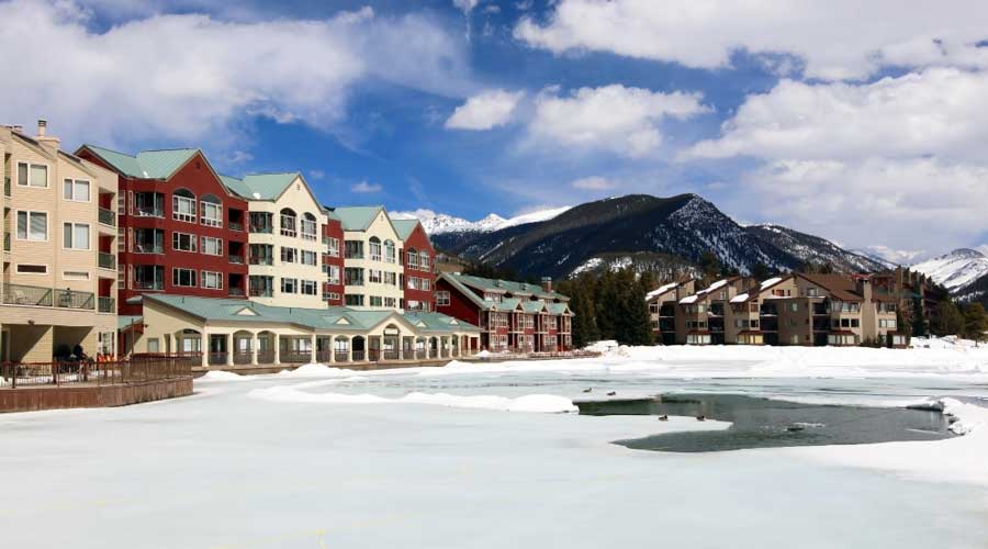 View of lodges near the Keystone Lake in Colorado