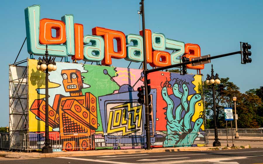 View of a colorful art sign of Lollapalooza