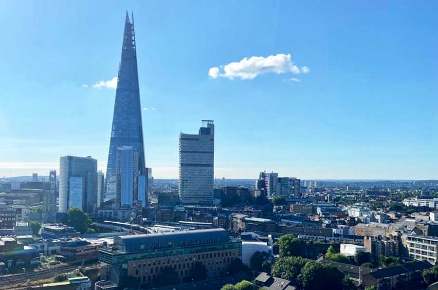 Aerial view of the tall buildings in London