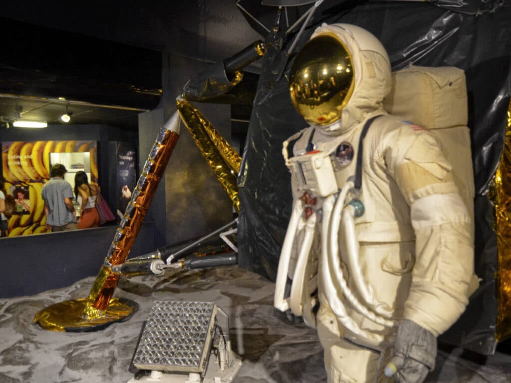 An astronaut statue displayed in London Science Museum