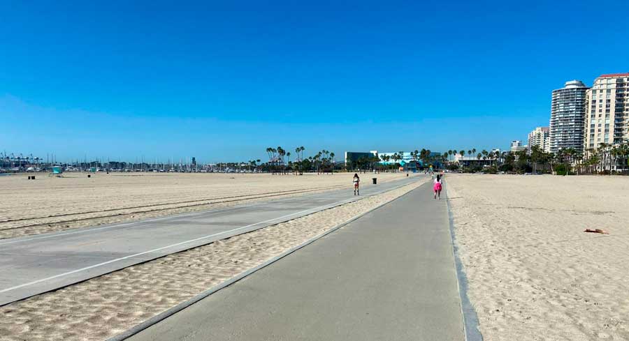 People walking in Long Beach during a sunny morning