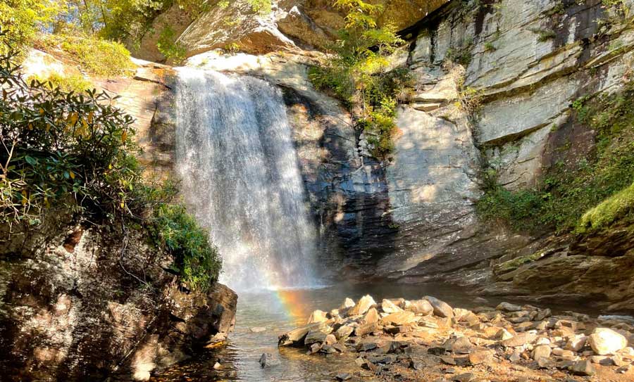 A rainbow at the base of Looking Glass Fall