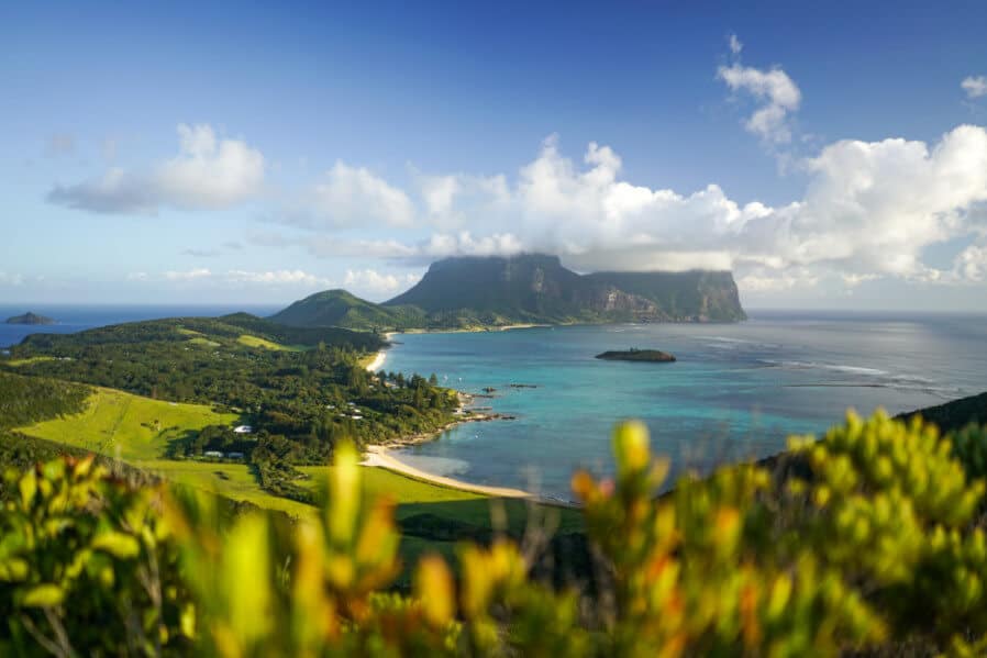 Aerial view of the island surrounded by greenery