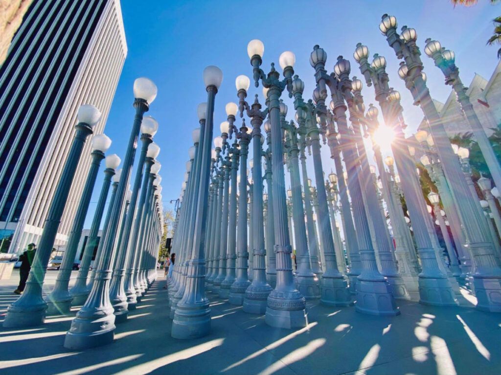Street lamps art installation at Los Angeles County Museum of Art