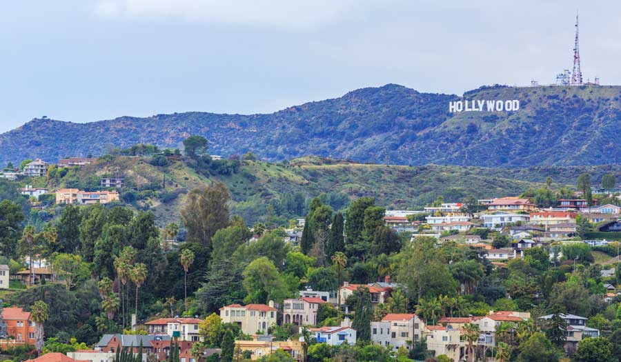View of the Hollywood Sign from afar