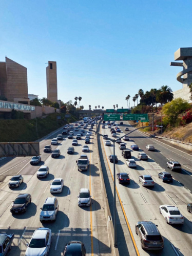 Overlooking view of the traffic along downtown Los Angeles