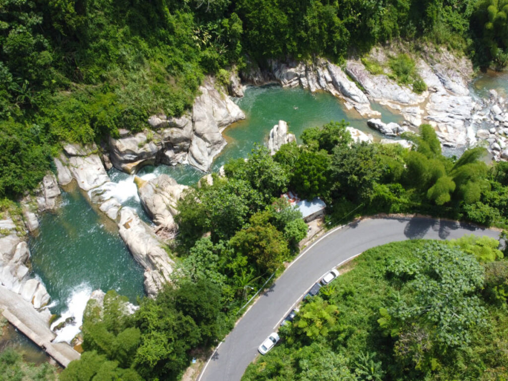 Birds eye view of Los morones river in the center of Puerto Rico