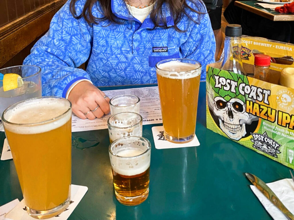 Glasses of beer on the table at the Lost Coast Hazy IPA