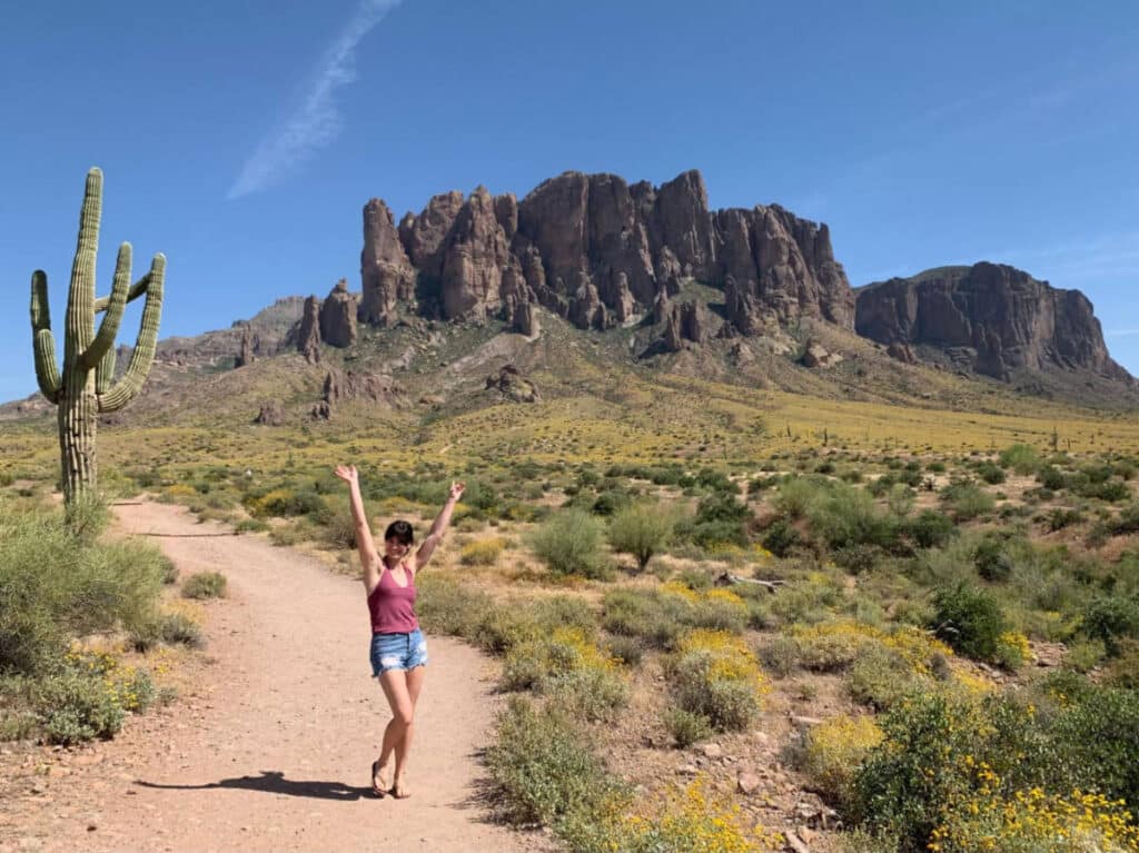 The author, Betty Hurd smiling and posing for a photo in Lost Dutchman State Park