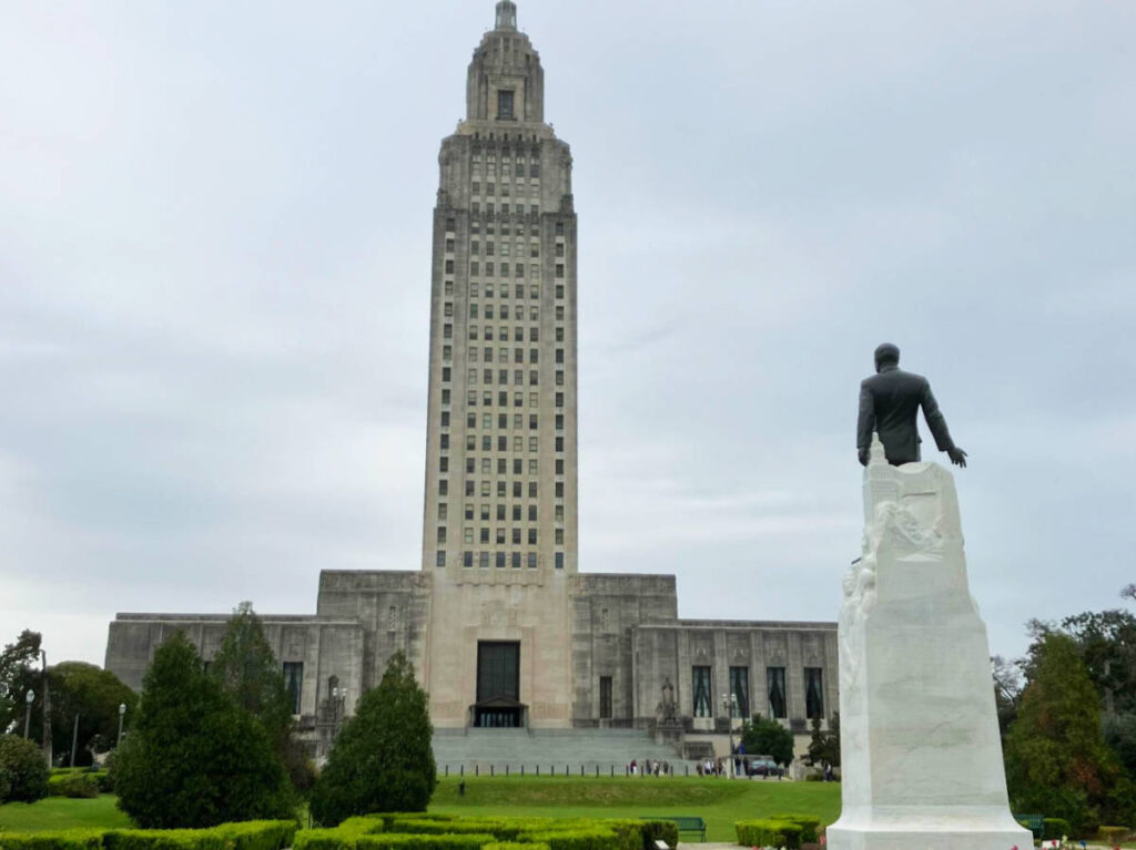 The Louisiana State Capitol building from the outside