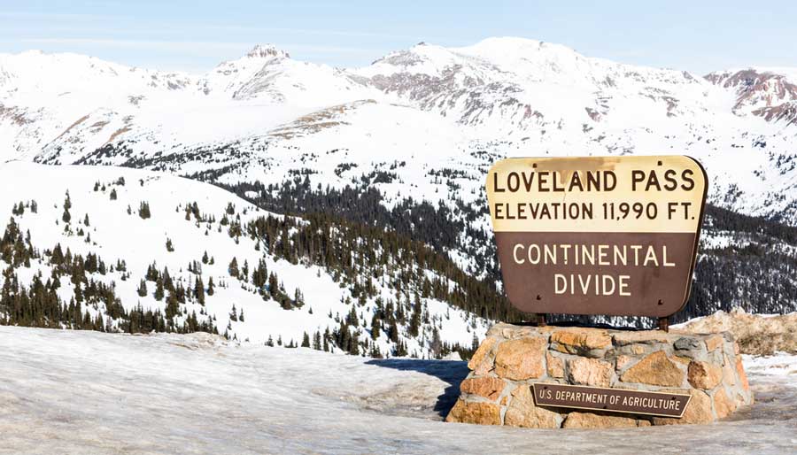 View of the Loveland Pass sign at the top