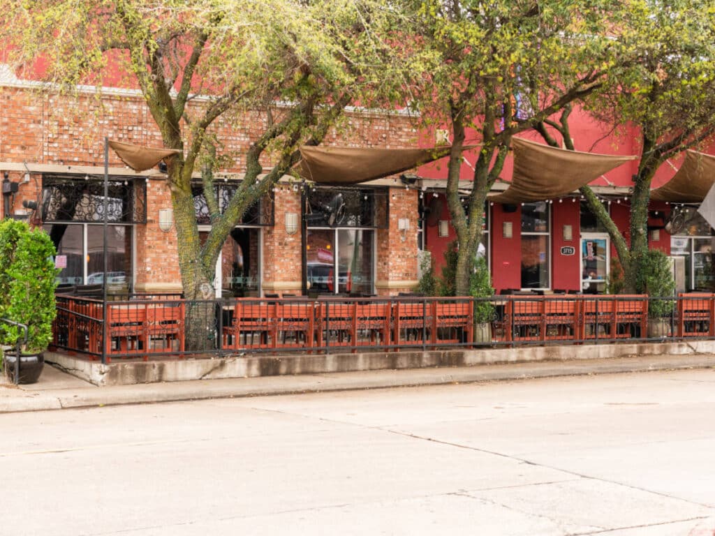 An outdoor patio at the Lower Greenville neighborhood