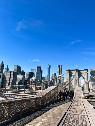 View of the city skyline from the Brooklyn Bridge