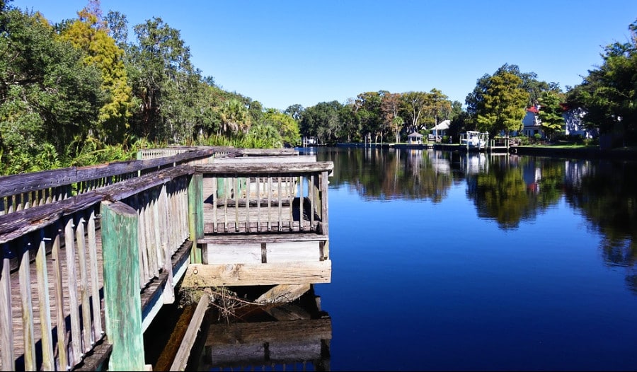 Calm Hillsborough River from the boardwalk in Lowry Park Central