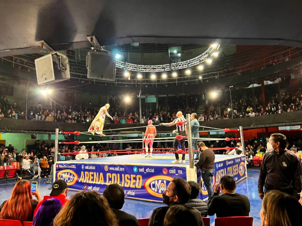 View of the ring from the stands during a Lucha Libre match