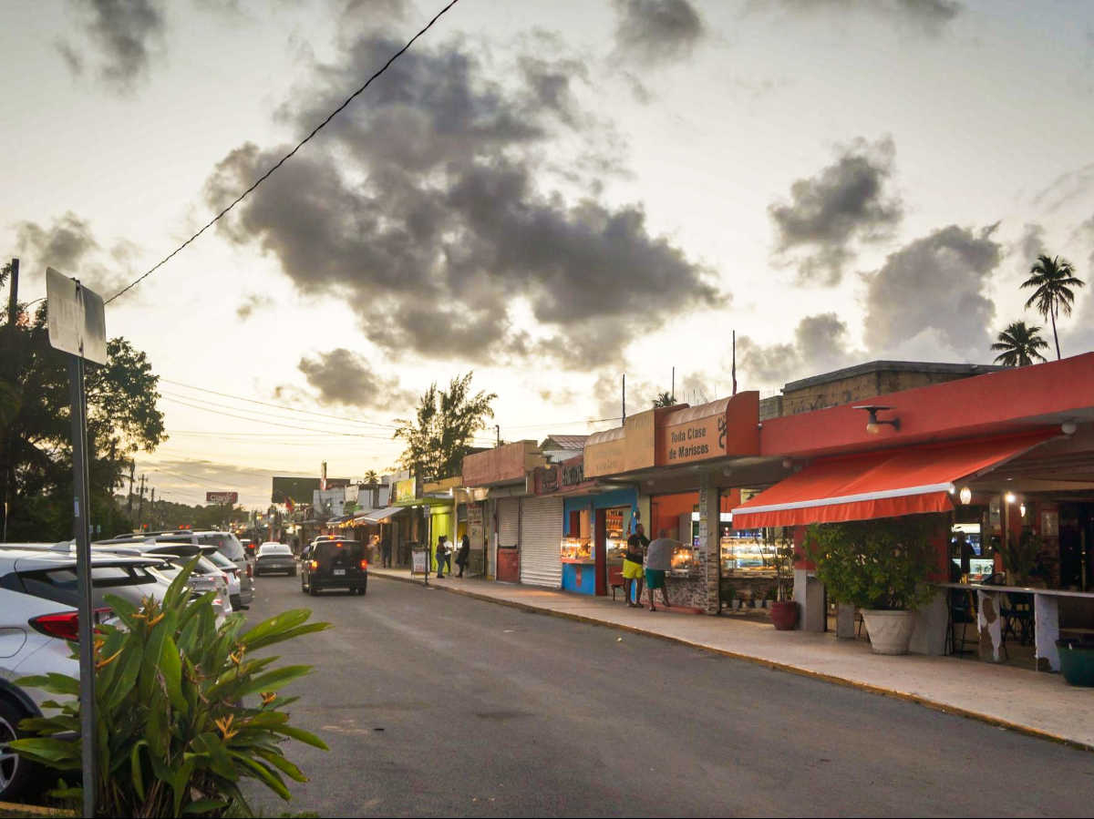 View of the food kiosks lined along Luquillo