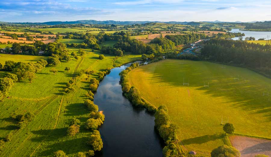 Aerial view of lush green countryside