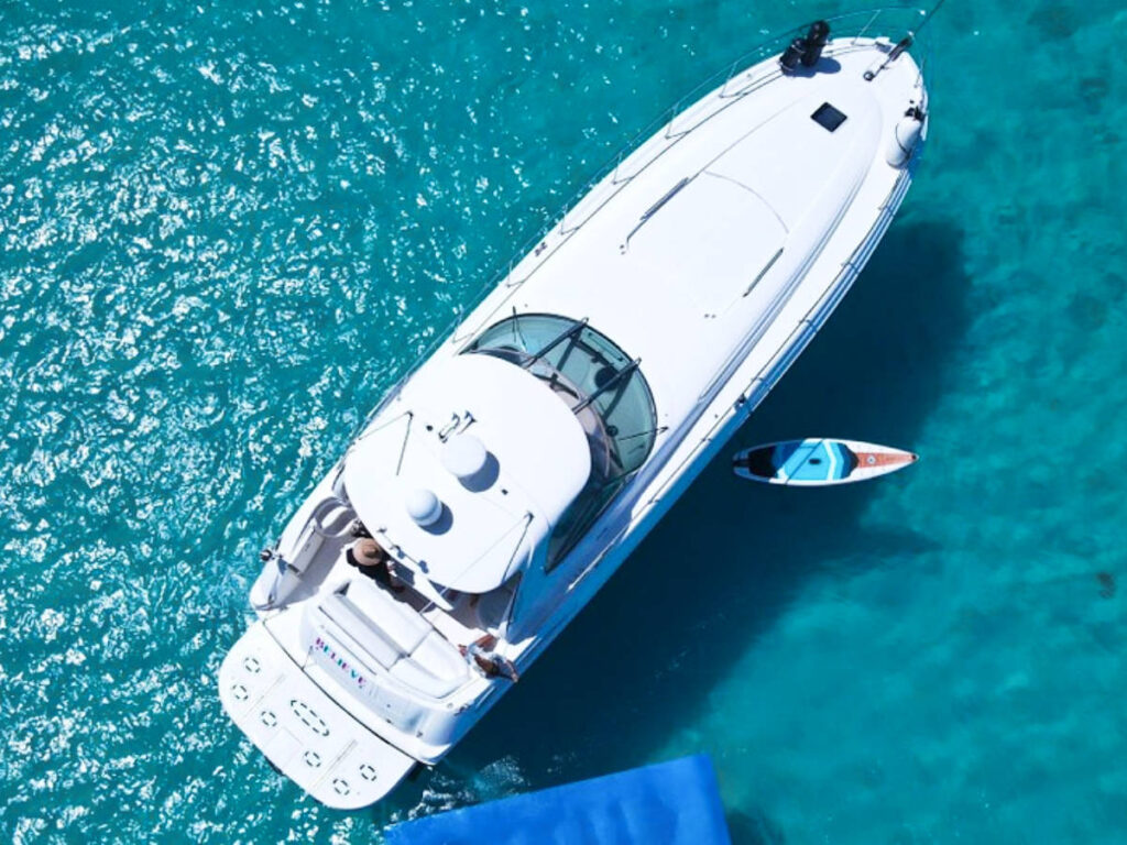 Aerial view of a luxury yacht