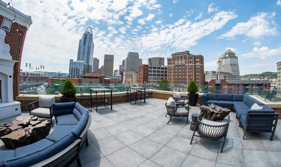 Overlooking view of Ohio from Lytle Park Hotel rooftop