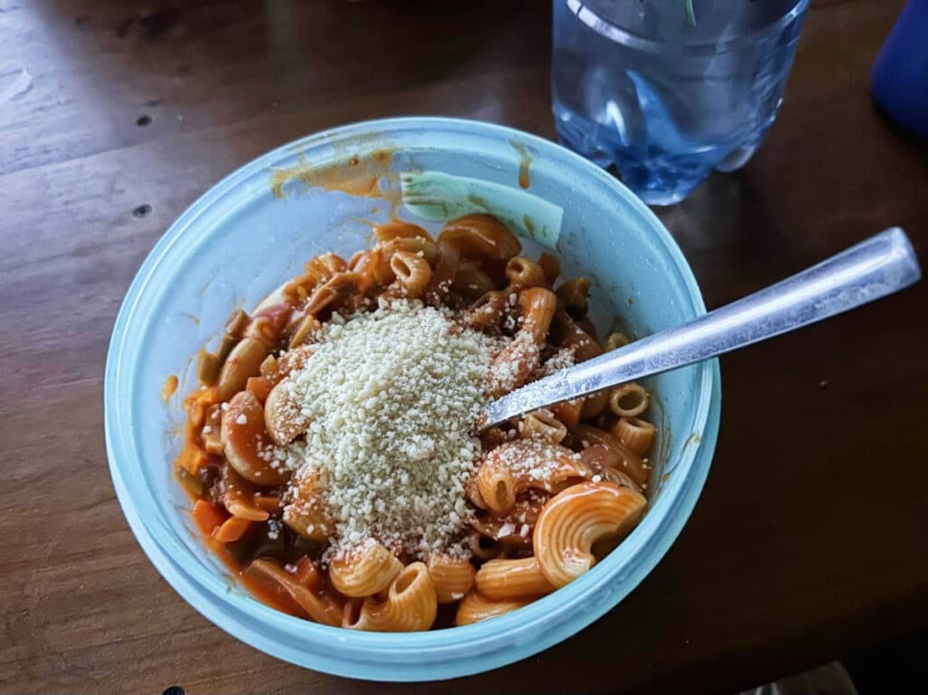 The author's macaroni pasta for her dinner