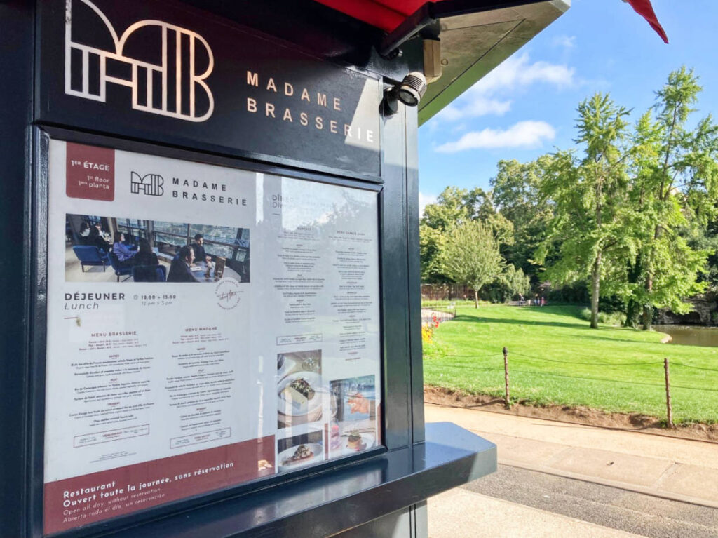 A menu displayed outside Madame Brasserie