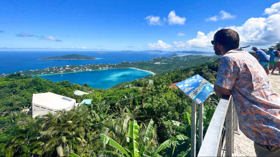 The author Andrew Bloem overlooking Magens Bay at Mountain Top