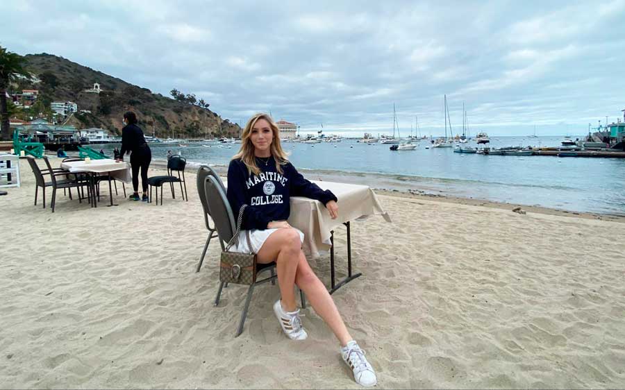 The author in a beachfront dining in Maggie’s Blue Rose