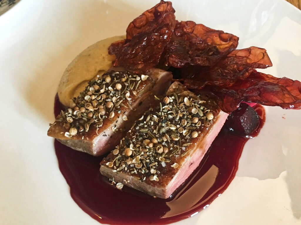 A plate of the main lunch course at the Restaurant Palais Royal
