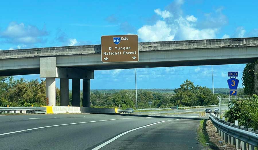 View of a sign going to El Yunque National Forest