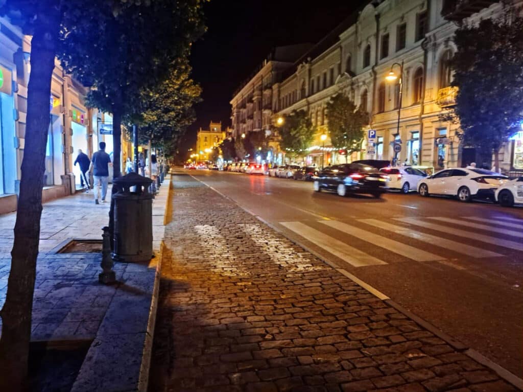 One of the main streets in Georgia at night