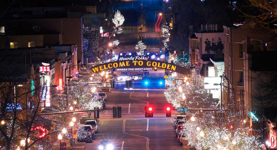 View of the welcome sign of Golden