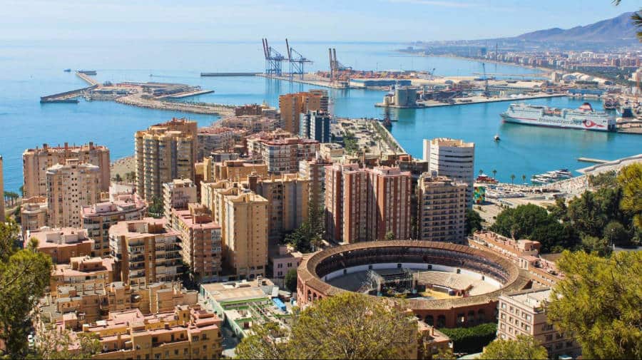 Aerial view of the beachside architectural municipality of Malaga
