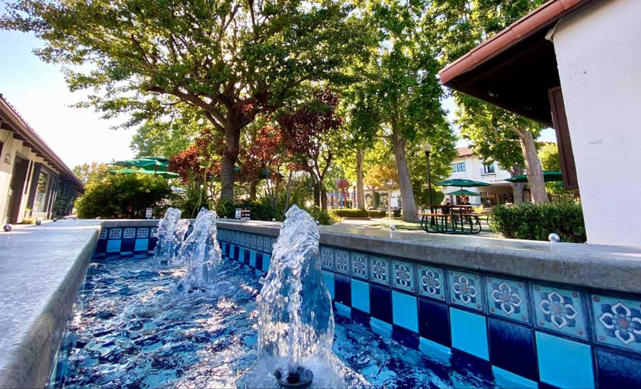 View of water fountains in Malibu Country Mart