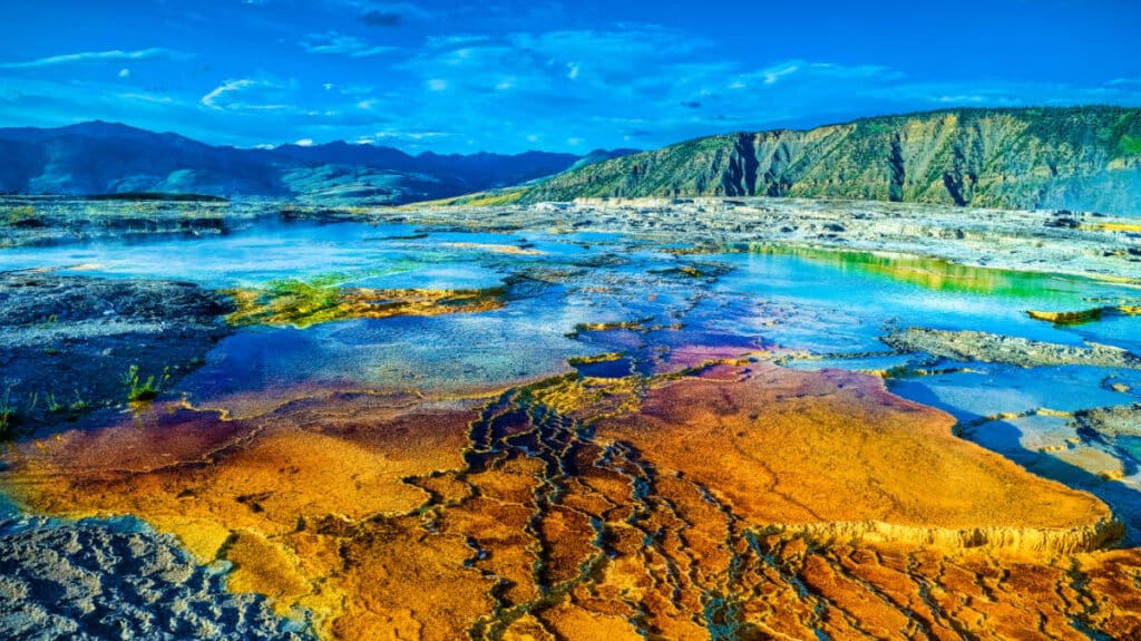 View of the Mammoth Hot Springs in Yellowstone National Park