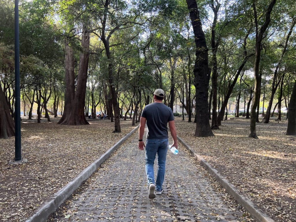 A man wandering around Chapultepec Park