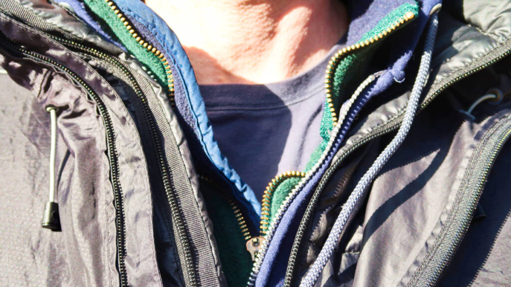 Closeup view of a man's neck with layered clothing