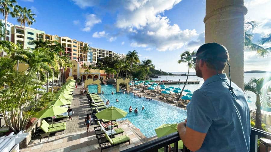 The author Andrew Bloem overlooking the hotel view in US Virgin Islands