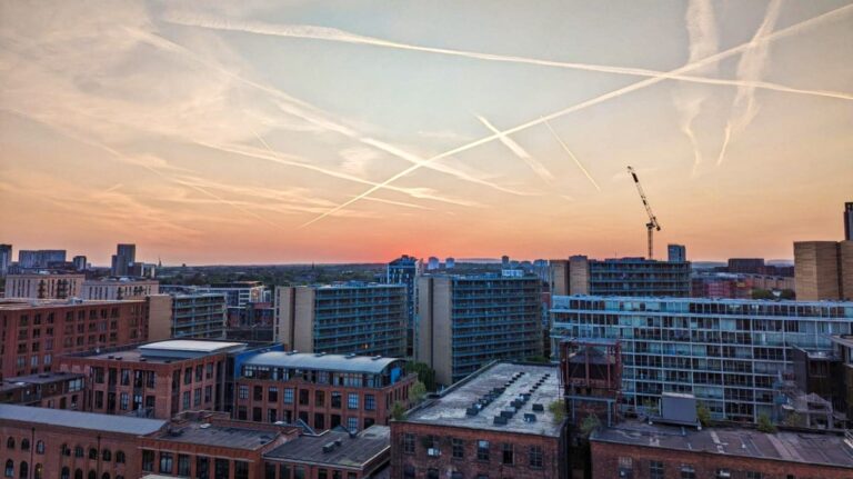 Scenic sunset view over the Manchester city skyline