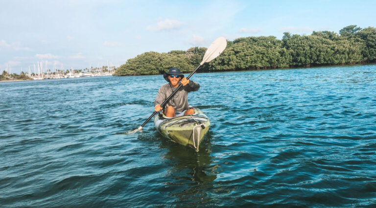 View of the author Andrew paddling in Key Largo