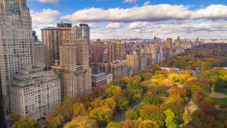 Overlooking view of Manhattan during fall season