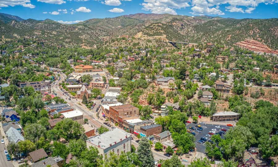 Aerial view of houses in Manitou Springs