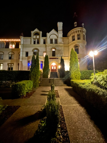 Exterior view of the Manresa Castle at night