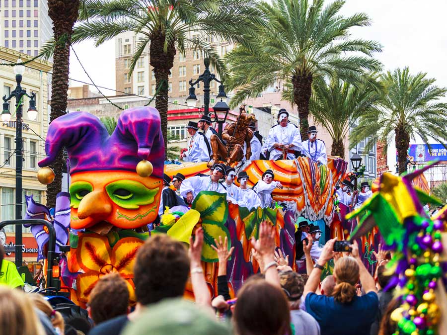 View of people during the Mardi Gras parade in New Orleans
