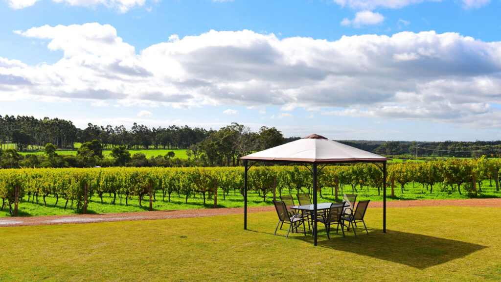 View of an outdoor dining area in Margaret River, Western Australia