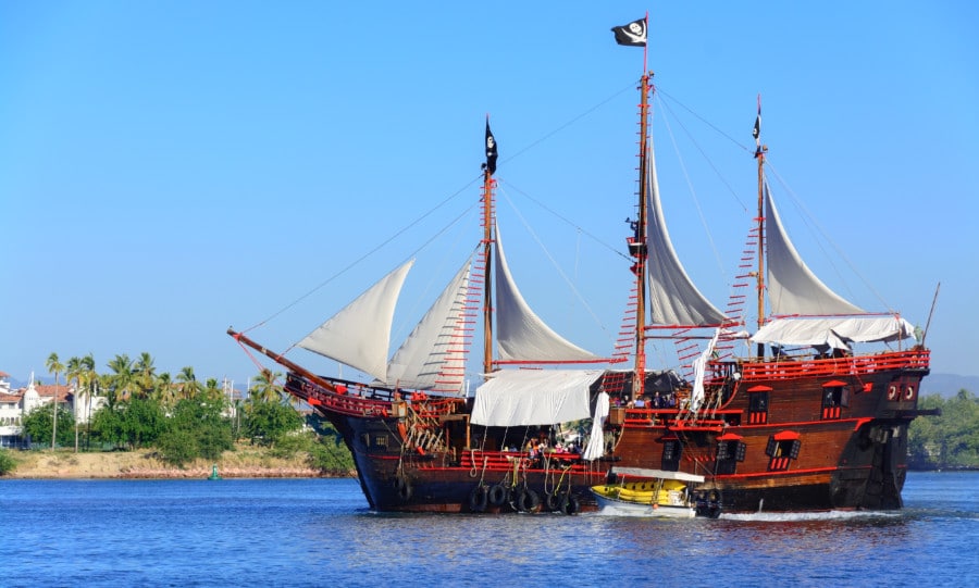 View of a pirate ship in Banderas Bay Puerto Vallarta