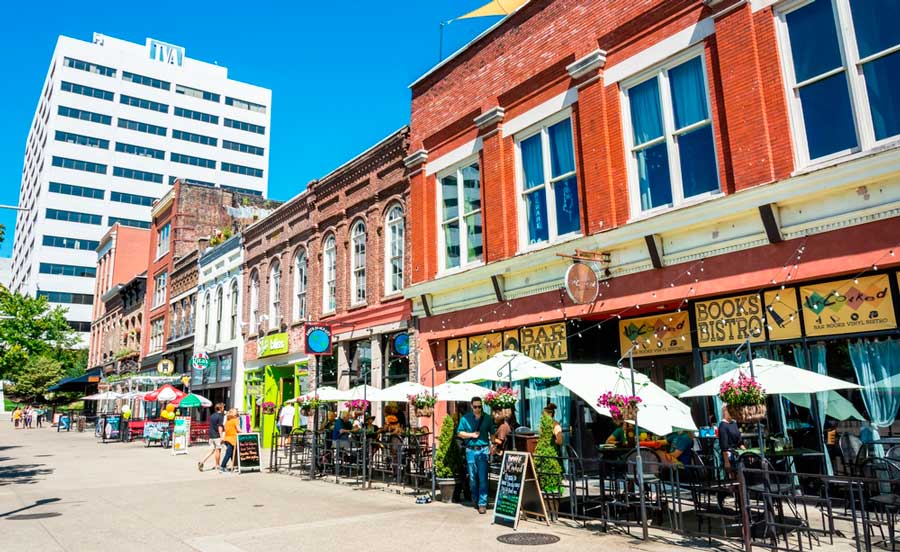 View of people in Market Square in Knoxville